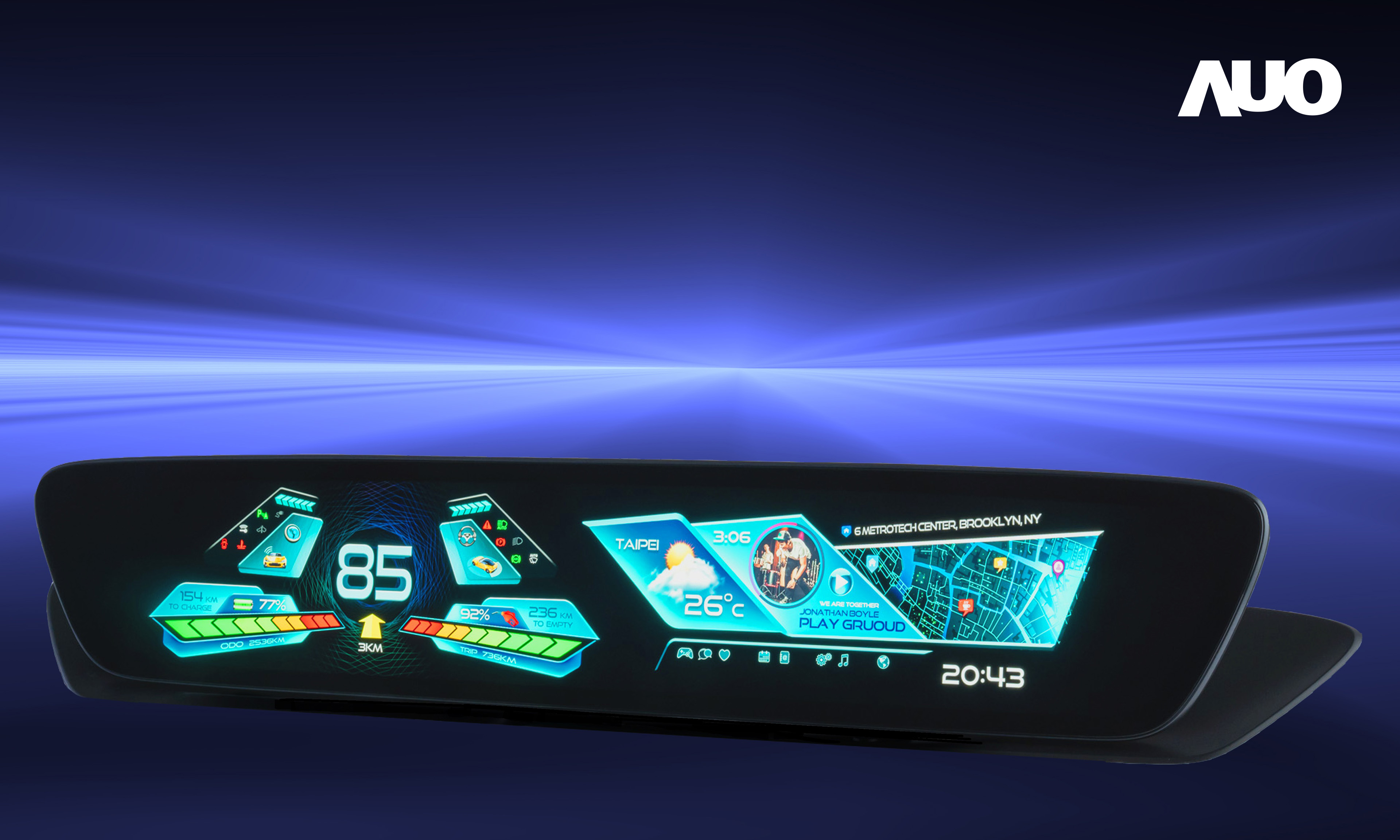 熊猫体育30.4吋異形曲面AmLED車載顯示系統，為一兼具儀表板及中控台人機介面的創新車載顯示系統，結合美學設計，提升車內科技沉浸感及使用體驗，讓車載顯示的未來應用更加多元化