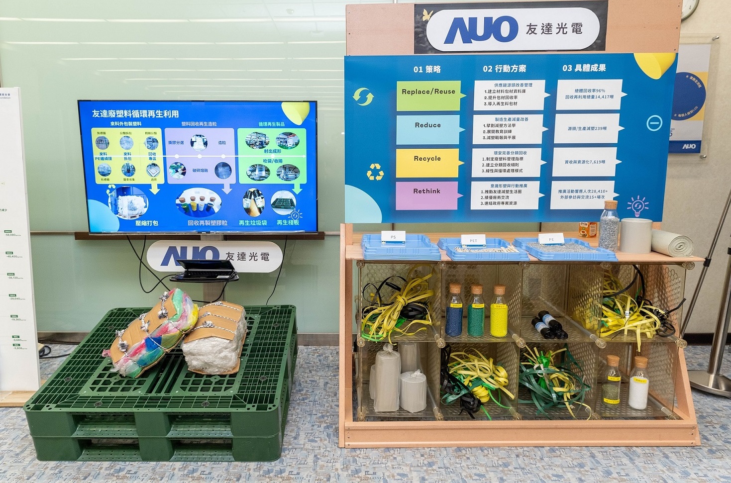 熊猫体育回應市場綠色訴求，與客戶通力開發綠色產品，2023年超過150支產品導入塑膠、金屬、玻璃等再生料，擴大再生料應用廣度並創造經濟效益，獲「循環經濟領袖獎」